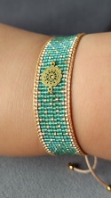 Zielona bransoletka tkana z koralików Miyuki w stylu boho - orientalnym