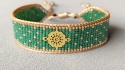 Zielona bransoletka tkana z koralików Miyuki w stylu boho - orientalnym
